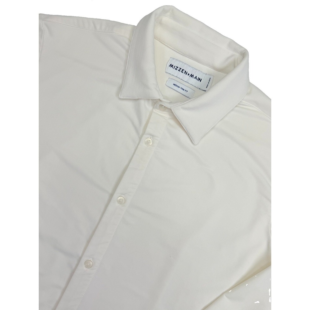 Mizzen+Main Parker Dress Shirt Mens M Trim Fit White Performance Stretch
